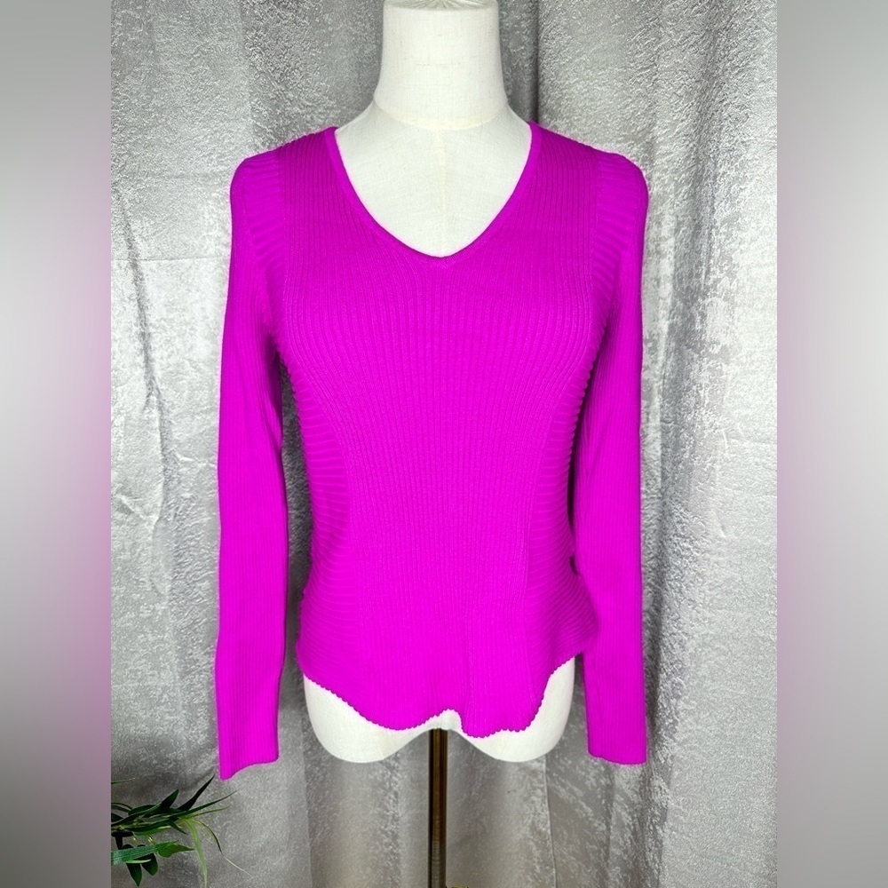 Inc International Concepts V-Neck Ribbed Knit Sweater Top in Pink Sz M